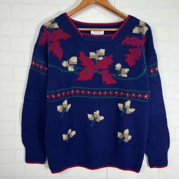 SKYR Womens Vintage Sweater chest size 36” Shetland Wool Blue Knit Grandmacore - Picture 1 of 12